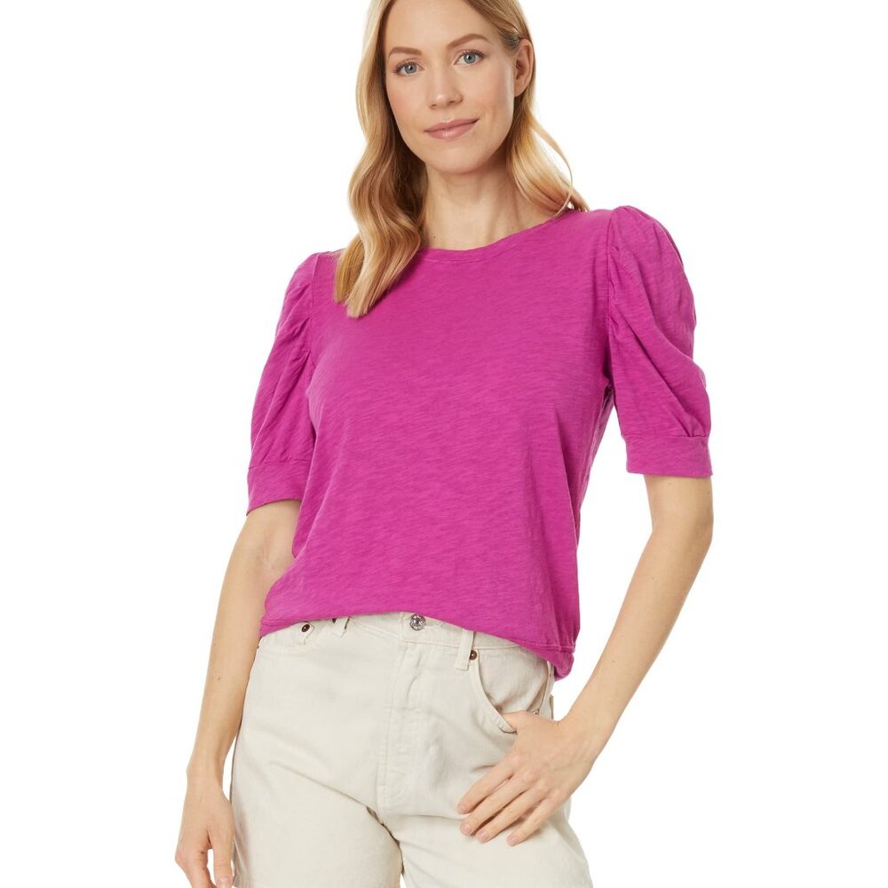 Bobi Los Angeles Crew Neck Poof Sleeve Tee Petunia XS, NEW